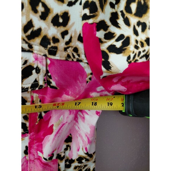 Boston Proper Jean Jacket Women's Size Medium Long Sleeve Floral Leopard Print - Picture 12 of 13